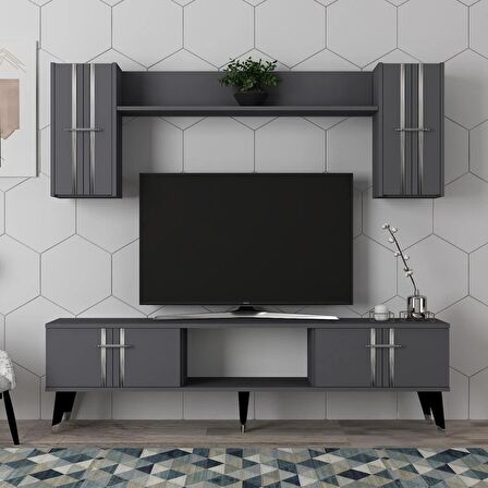 ASEL TV ÜNİTESİ ve KONSOL 2'Lİ SALON TAKIMI ANTRASİT-GÜMÜŞ