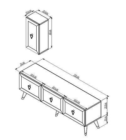 LAZER DESENLİ 150 CM BARE TV ÜNİTESİ BEYAZ-ALTIN