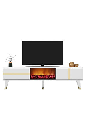 Vannia Tv Sehpası Şömineli (ALT MODÜL) Beyaz-altın