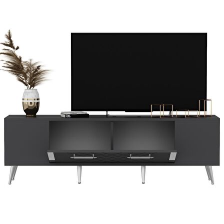 LAZER DESENLİ 150 CM DETAS TV ÜNİTESİ ANTRASİT-GÜMÜŞ