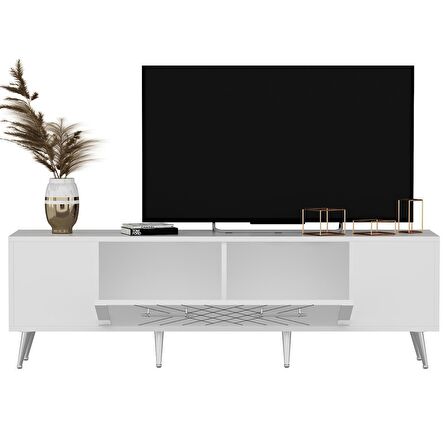 LAZER DESENLİ 150 CM DETAS TV ÜNİTESİ BEYAZ-GÜMÜŞ