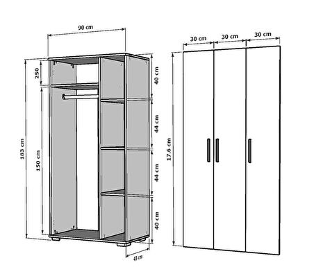 ÜÇ KAPAKLI 90 CM EDİT GARDIROP BEYAZ-BEYAZ