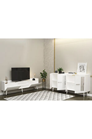 Junes Tv Sehpası (ALT MODÜL) Ve Konsol Beyaz-altın