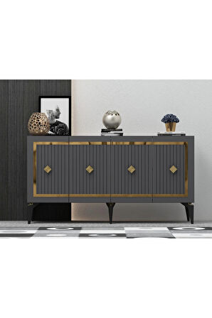 NOVA TV SEHPASI (alt modül) ve KONSOL 2'Lİ SALON TAKIMI ANTRASİT-ALTIN