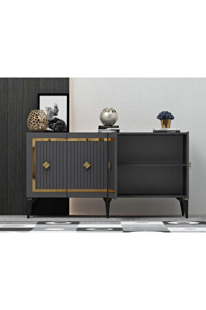 NOVA TV SEHPASI (alt modül) ve KONSOL 2'Lİ SALON TAKIMI ANTRASİT-ALTIN