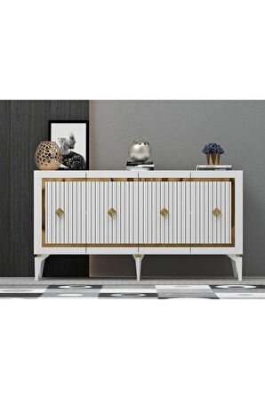 NOVA TV SEHPASI (alt modül) ve KONSOL 2'Lİ SALON TAKIMI BEYAZ-ALTIN