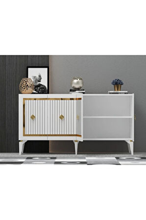 NOVA TV SEHPASI (alt modül) ve KONSOL 2'Lİ SALON TAKIMI BEYAZ-ALTIN