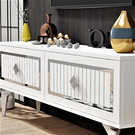 120 CM VENNA TV ÜNİTESİ BEYAZ-GÜMÜŞ