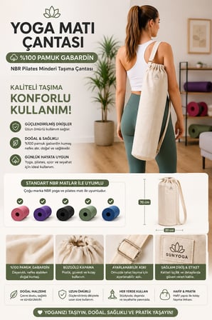 Yoga Matı Çantası Büyük Boy %100 Pamuk Gabardin NBR Pilates Minderi Taşıma Çantası Ayarlanabilir Askılı