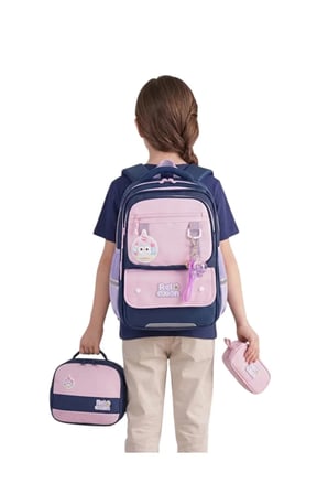 Relaxion 1816 Kız Çocuk Pembe Ergonomik Ortopedik İlkokul Çantası Seti 3'lü Aksesuarlı Beslenme ve Kalemlikli