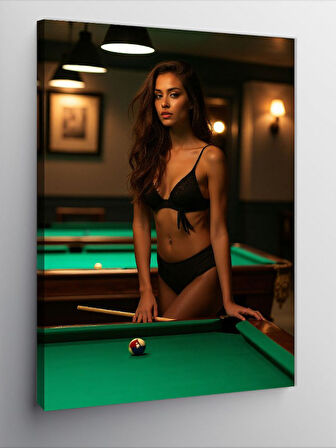 Kanvas Tablo Bilardo Oynayan Kadın