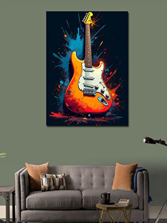 Kanvas Tablo Alevli Elektro Gitar