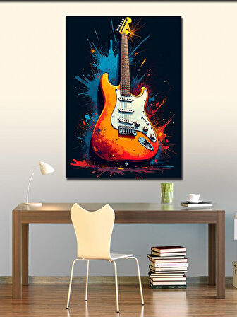 Kanvas Tablo Alevli Elektro Gitar