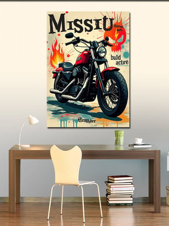 Kanvas Tablo Retro Stilde Motosiklet Posteri