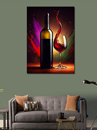 Kanvas Tablo Kırmızı Şarap Ve Şişe