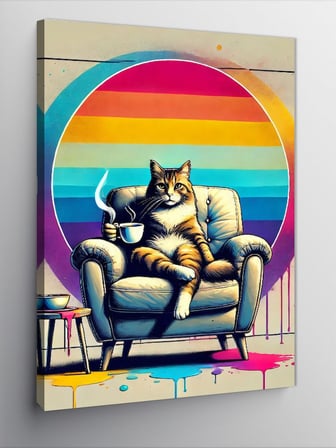 Kanvas Tablo Kahve İçen Kedi