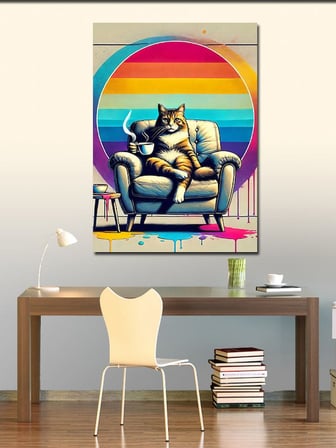 Kanvas Tablo Kahve İçen Kedi