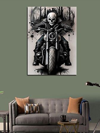 Kanvas Tablo Siyah Beyaz Ghost Rider