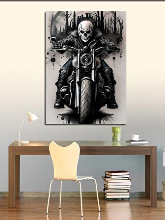 Kanvas Tablo Siyah Beyaz Ghost Rider