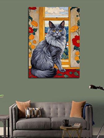 Kanvas Tablo Kül rengi Kedi