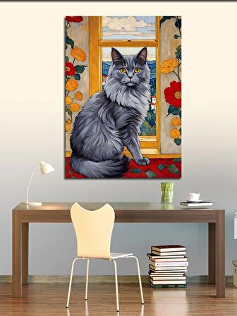 Kanvas Tablo Kül rengi Kedi