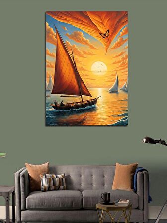Kanvas Tablo Sarı Yelkenli Sandal