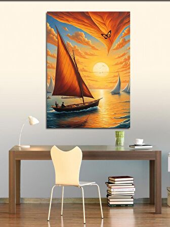 Kanvas Tablo Sarı Yelkenli Sandal