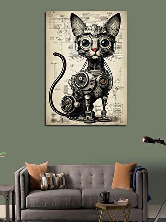 Kanvas Tablo Robotik Kedi
