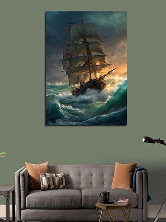 Kanvas Tablo Dalgaları Aşan Yelkenli