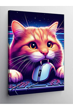 Kanvas Tablo Mouse Yakalayan Kedi