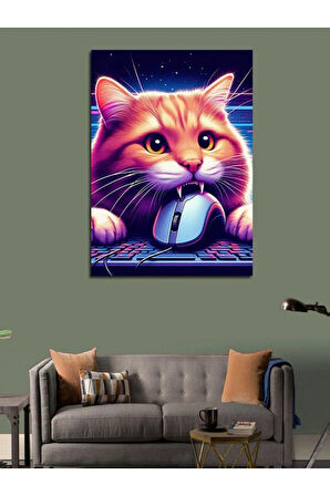 Kanvas Tablo Mouse Yakalayan Kedi