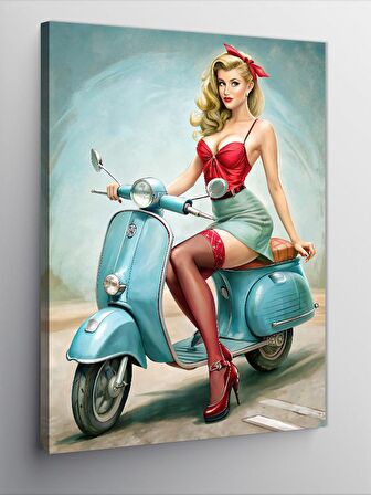 Kanvas Tablo Vespa Motosikletli Kız