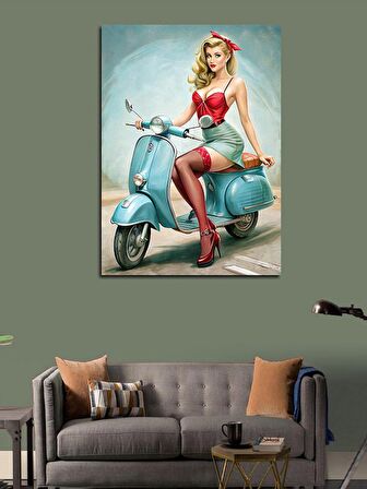 Kanvas Tablo Vespa Motosikletli Kız