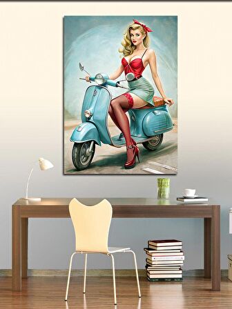 Kanvas Tablo Vespa Motosikletli Kız