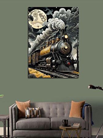Kanvas Tablo Kara Tren Ve Ayışığı