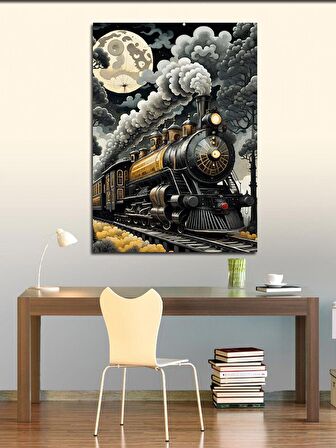 Kanvas Tablo Kara Tren Ve Ayışığı