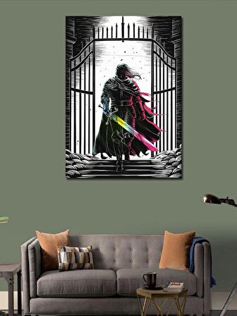 Kanvas Tablo Renkli Kılıçlı Şövalye