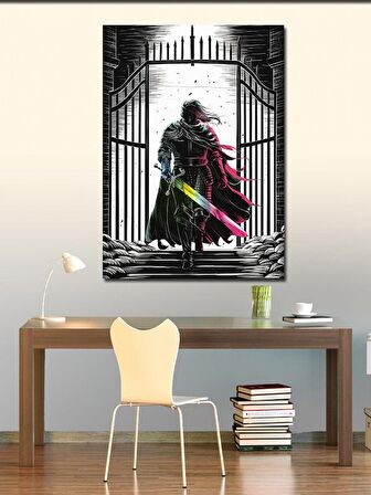 Kanvas Tablo Renkli Kılıçlı Şövalye