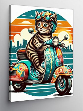 Kanvas Tablo Motosiklet Kullanan Kedi