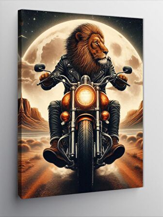 Kanvas Tablo Motosiklet Kullanan Aslan