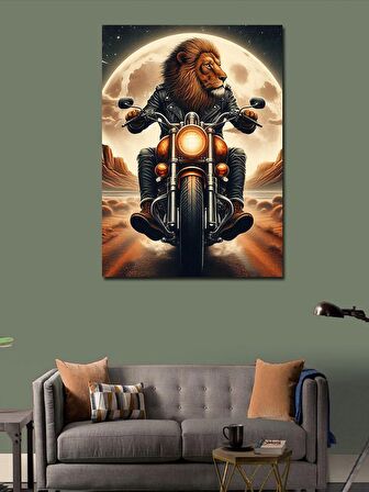 Kanvas Tablo Motosiklet Kullanan Aslan