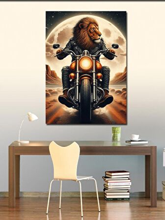 Kanvas Tablo Motosiklet Kullanan Aslan