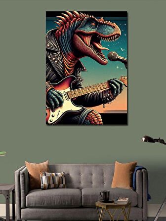 Kanvas Tablo Gitar Çalan Dinazor
