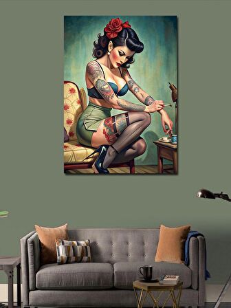 Kanvas Tablo Dövmeli Pin Up Kızı