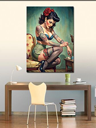 Kanvas Tablo Dövmeli Pin Up Kızı