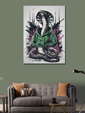 Kanvas Tablo Yeşil Kapşonlu Kobra Yılanı