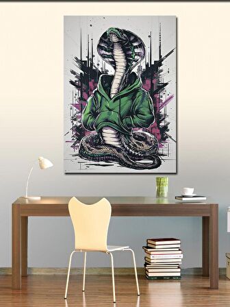 Kanvas Tablo Yeşil Kapşonlu Kobra Yılanı