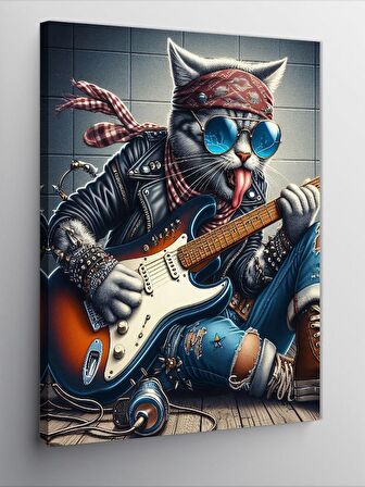 Kanvas Tablo Gitar Çalan Barışık Kedi