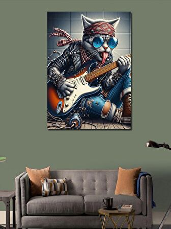 Kanvas Tablo Gitar Çalan Barışık Kedi