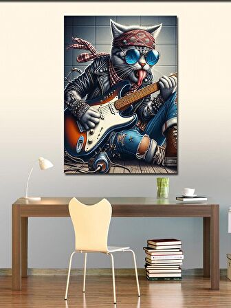 Kanvas Tablo Gitar Çalan Barışık Kedi